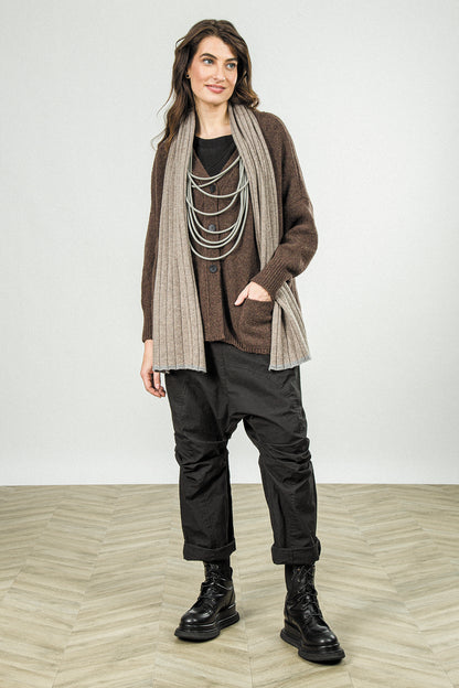 Relaxed V-Neck Brown Wool Cardigan 7