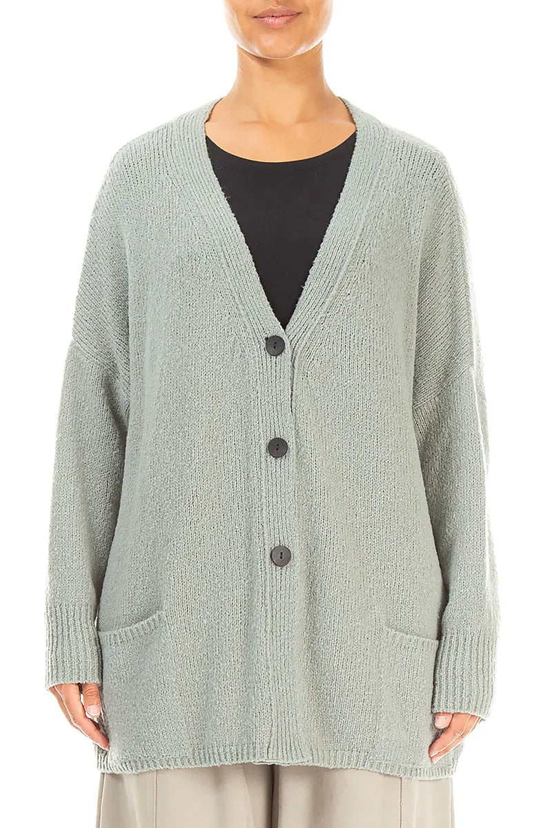 Relaxed V-Neck Pistachio Wool Cardigan 1