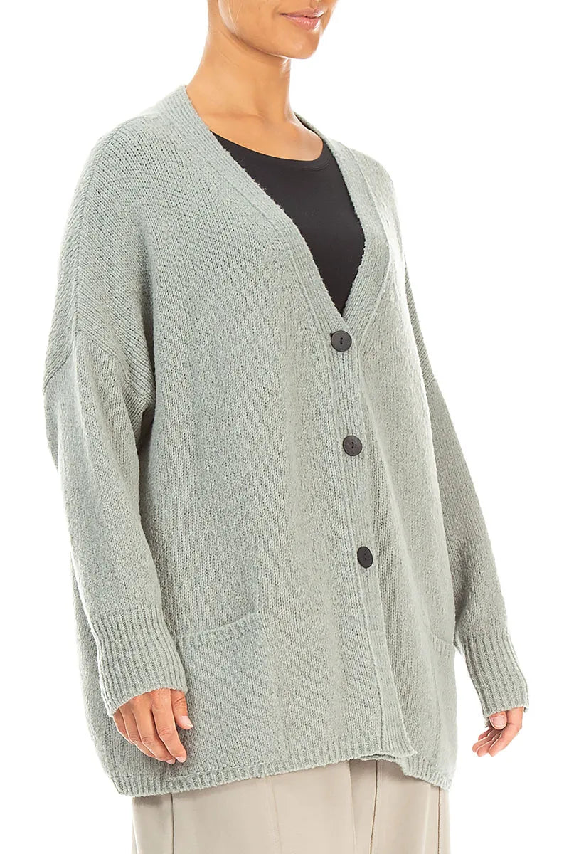 Relaxed V-Neck Pistachio Wool Cardigan 3