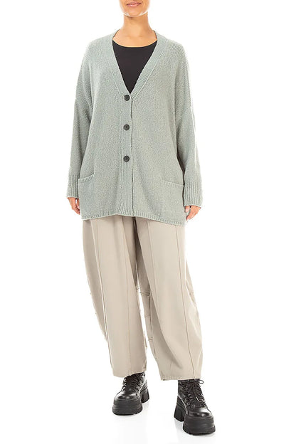 Relaxed V-Neck Pistachio Wool Cardigan 4