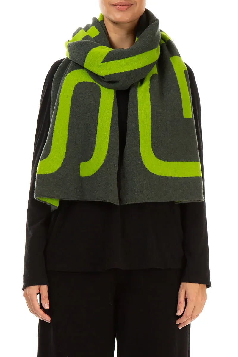 Reversible Lime Green &amp; Charcoal Soft Wool Scarf