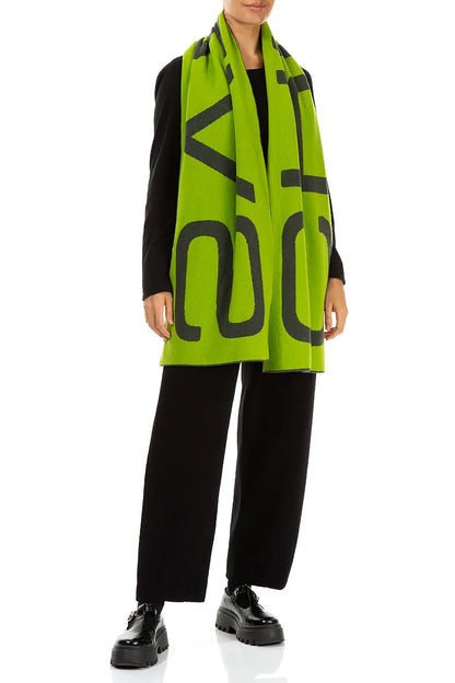 Reversible Lime Green &amp; Charcoal Soft Wool Scarf