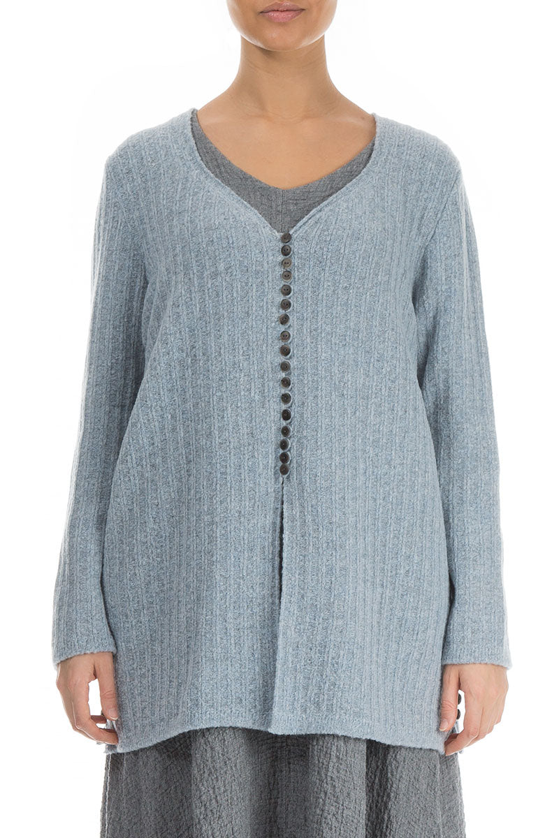 Silver Blue Rib Knit Wool Cardigan 1