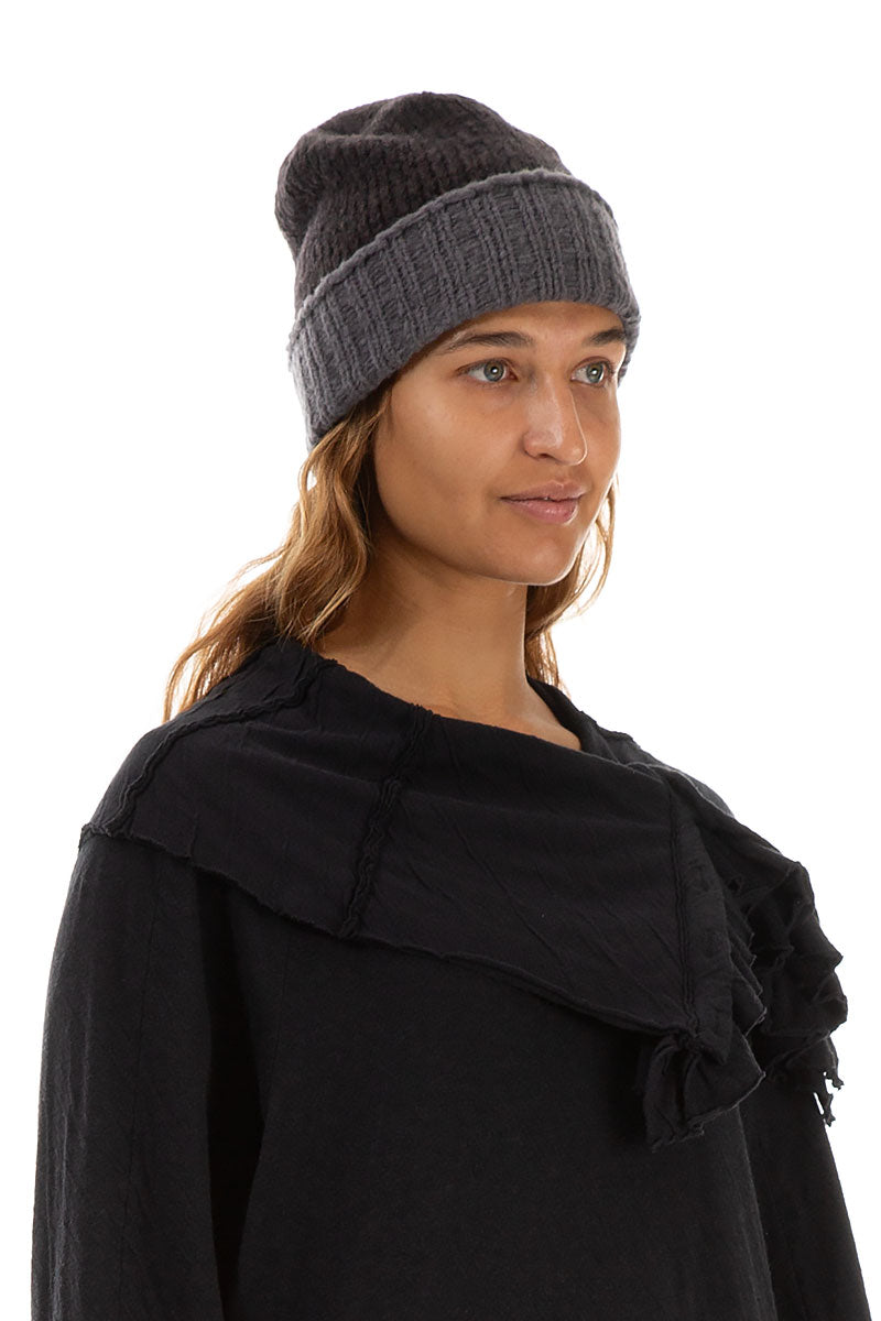Ribbed Dual Chocolate Wool Beanie Hat 1