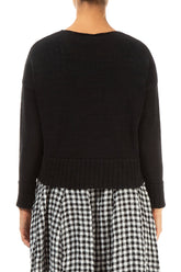 Ribbed Hem Black Linen Cardigan 2