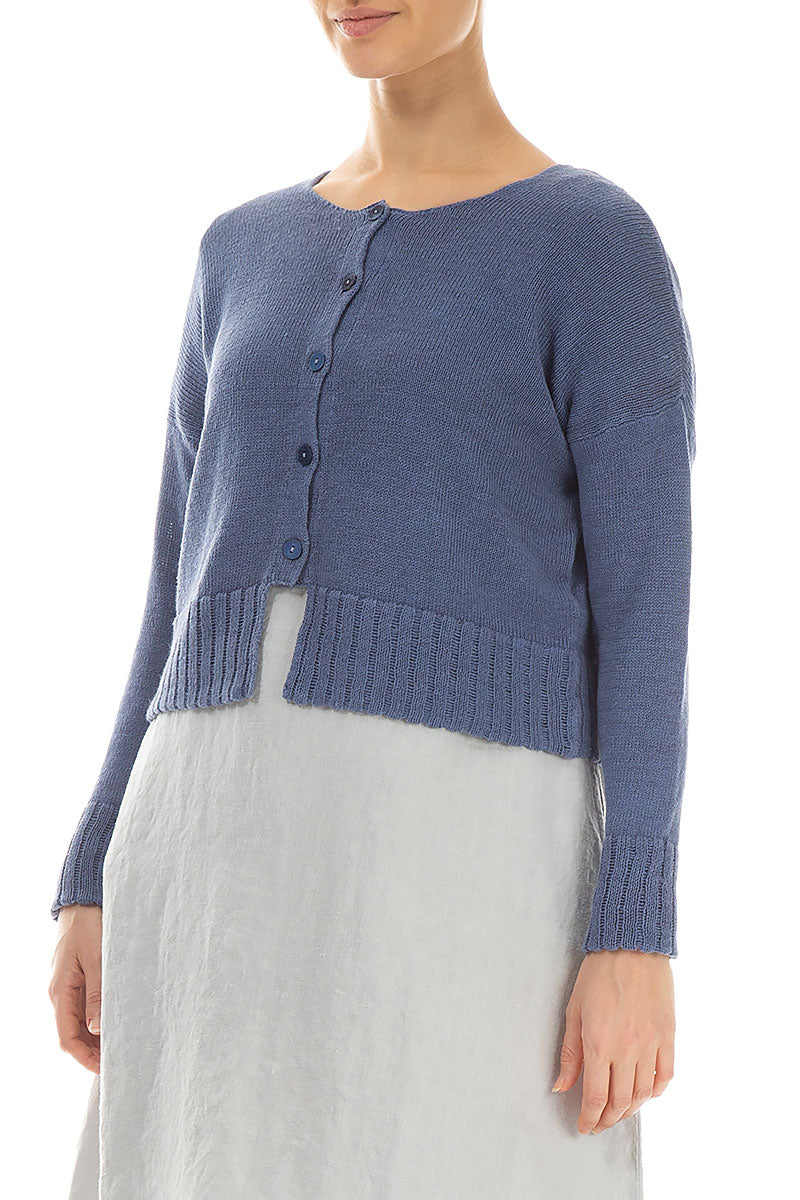 Ribbed Hem Blue Nova Linen Cardigan 3