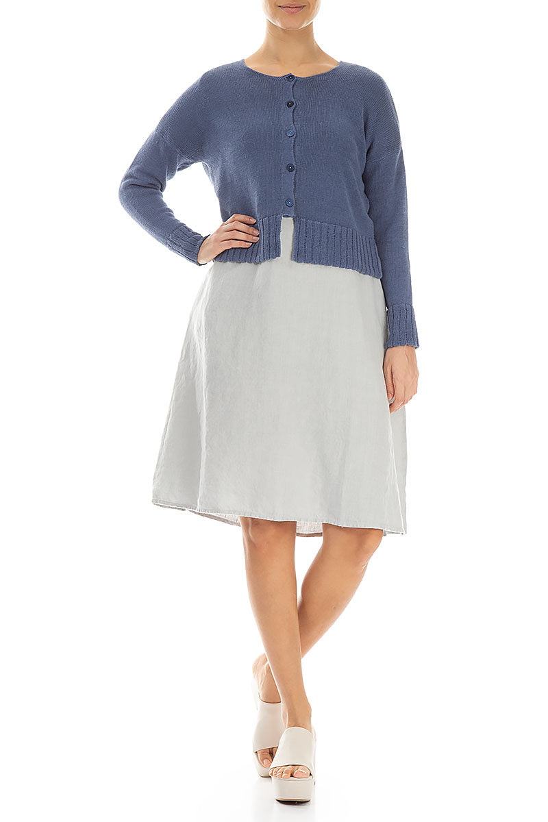 Ribbed Hem Blue Nova Linen Cardigan 4