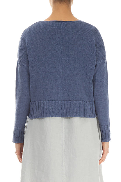 Ribbed Hem Blue Nova Linen Cardigan 2
