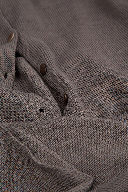 Ribbed Hem Brown Linen Cardigan 5
