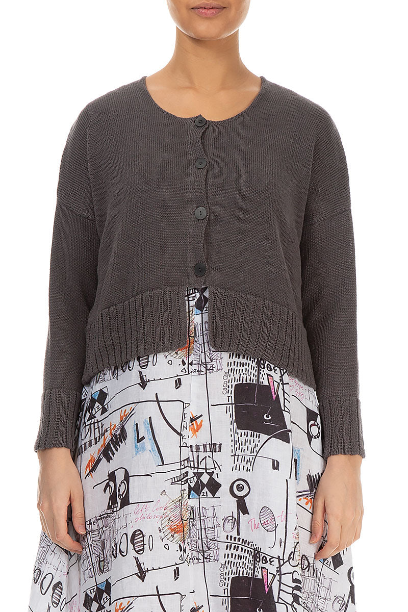 Ribbed Hem Brown Linen Cardigan 1