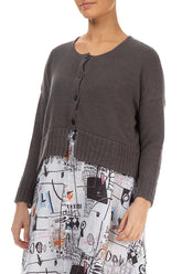 Ribbed Hem Brown Linen Cardigan 3