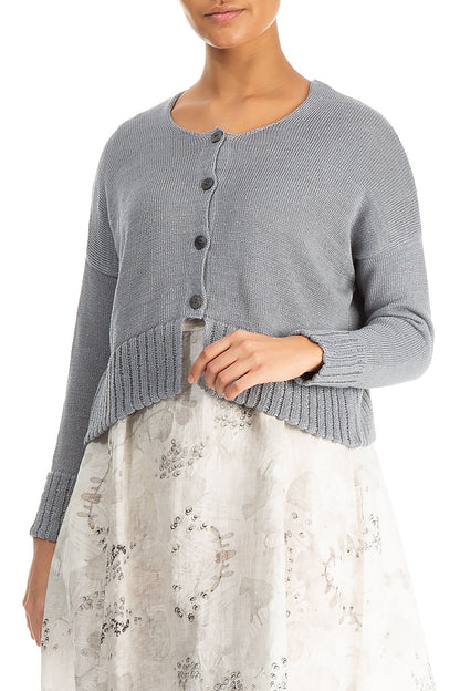 Ribbed Hem Grey Linen Cardigan 3