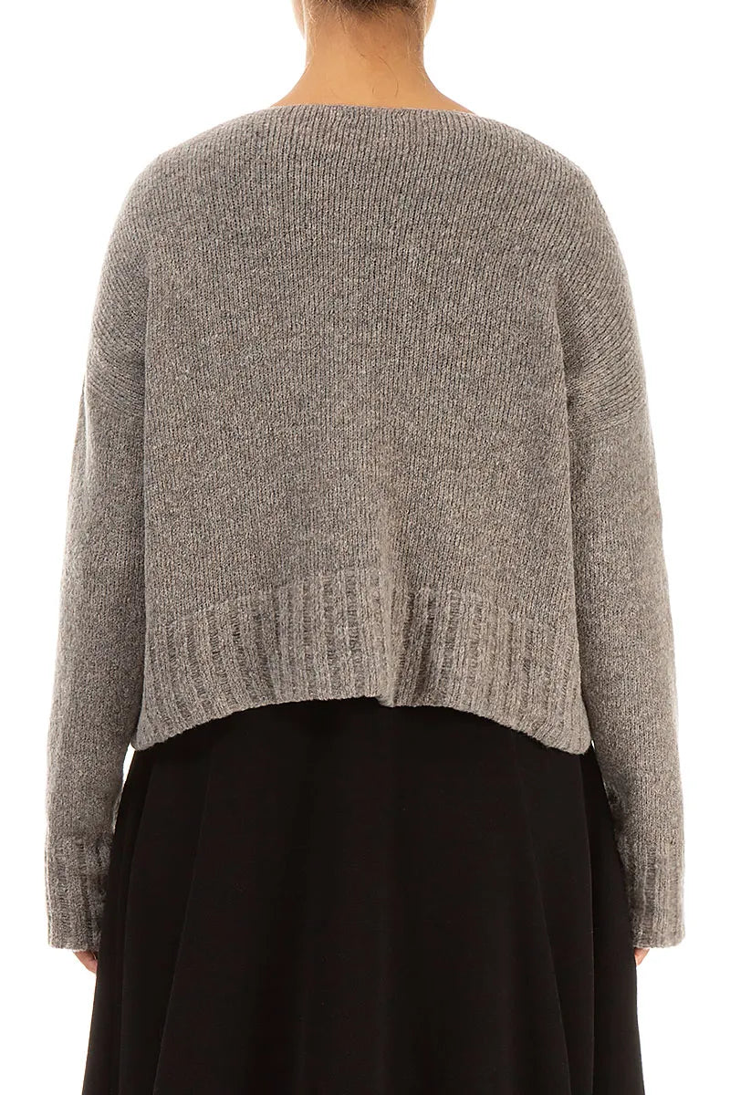 Hellbraune Wollstrickjacke mit geripptem Saum