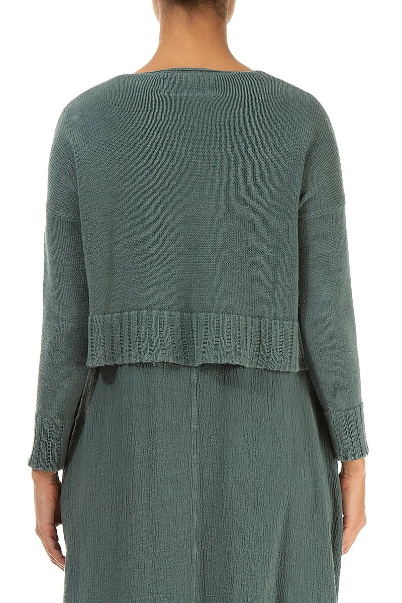 Ribbed Hem Sage Linen Cardigan 2