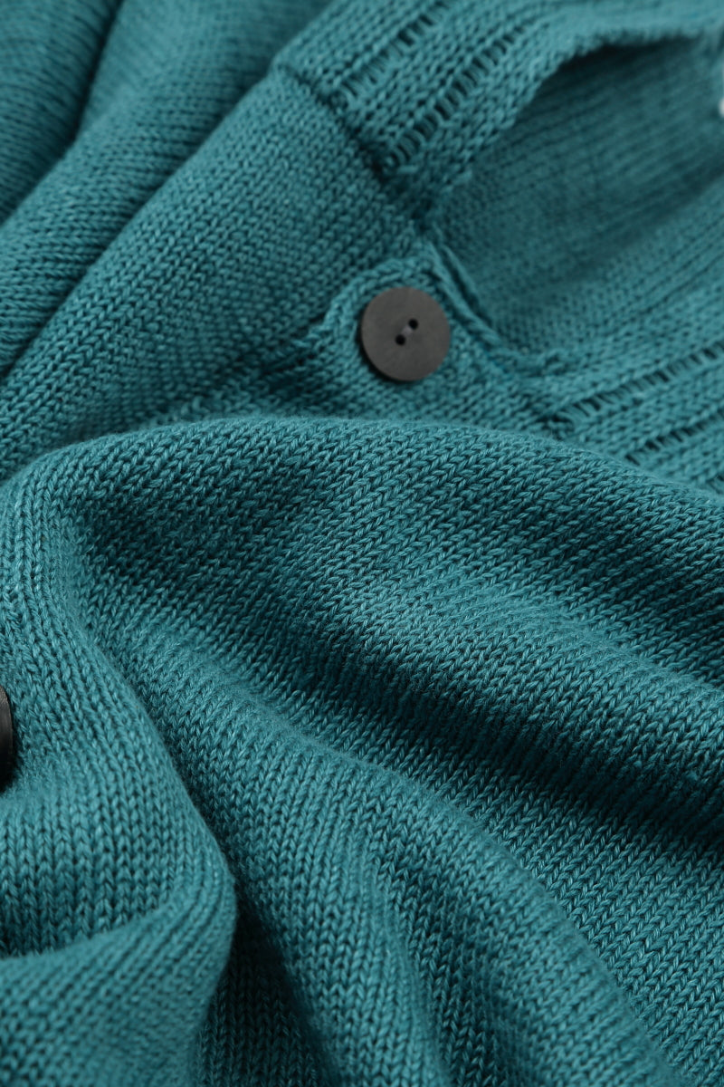 Ribbed Hem Teal Linen Cardigan 5