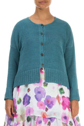 Ribbed Hem Teal Linen Cardigan 1