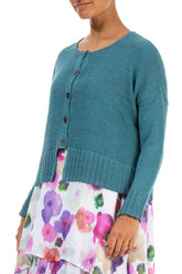 Ribbed Hem Teal Linen Cardigan 3