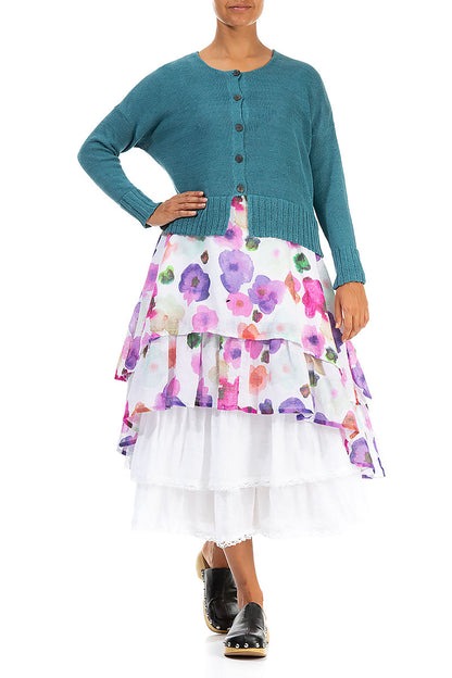 Ribbed Hem Teal Linen Cardigan 4