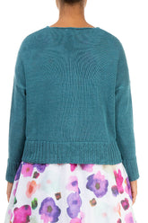 Ribbed Hem Teal Linen Cardigan 2