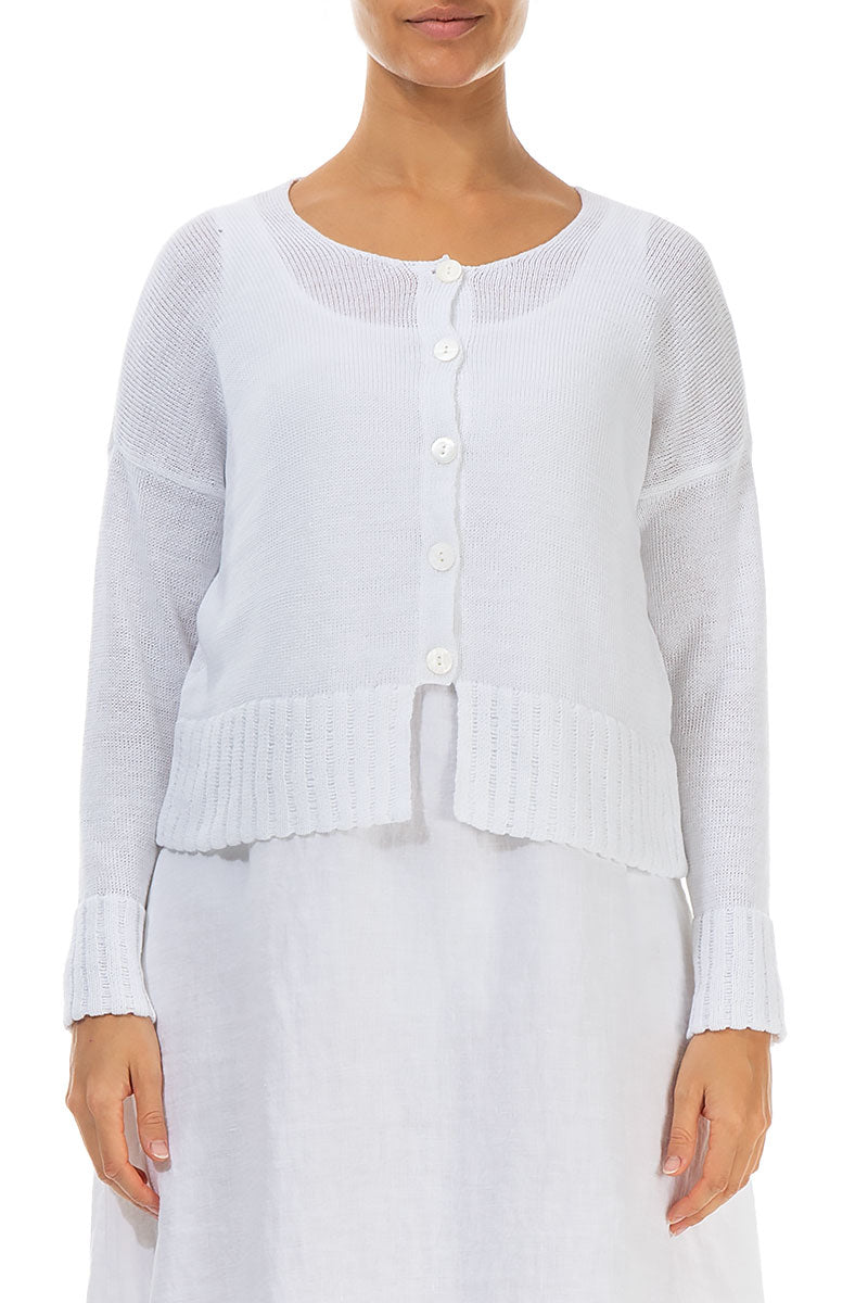 Ribbed Hem White Linen Cardigan 1