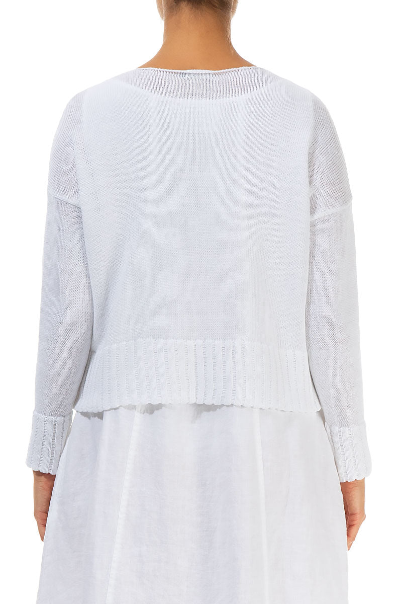 Ribbed Hem White Linen Cardigan 2