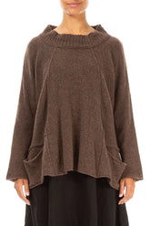 Ribbed Neck Brown Wool Sweater 1