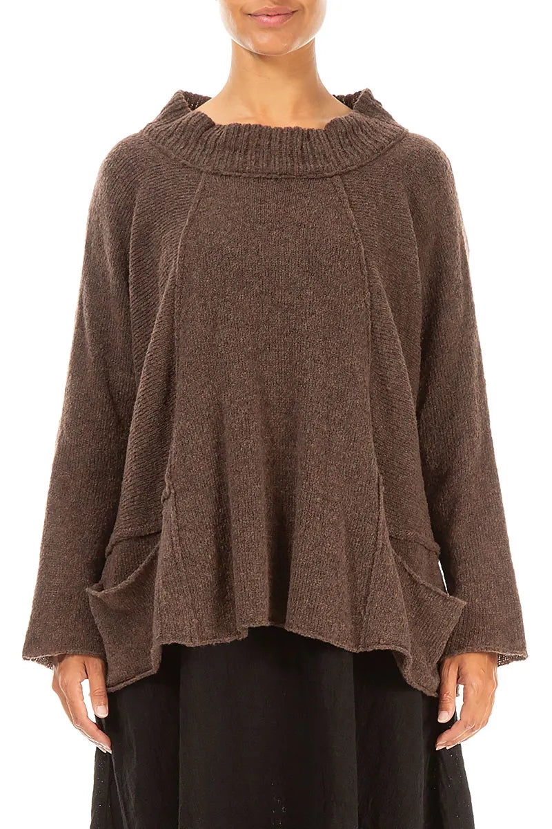 Ribbed Neck Brown Wool Sweater 1