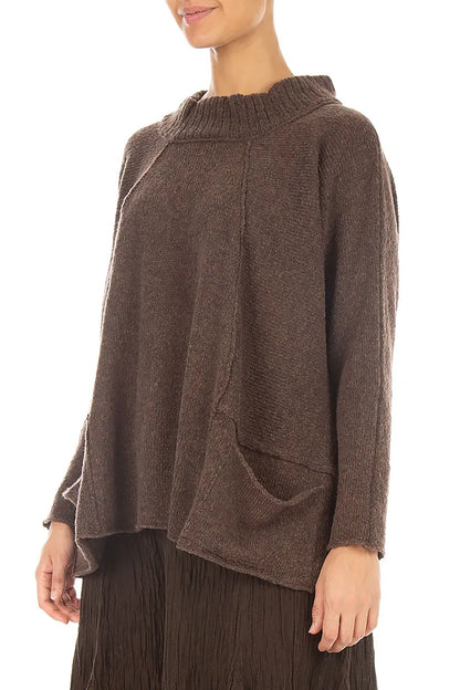 Pull en laine marron à col côtelé