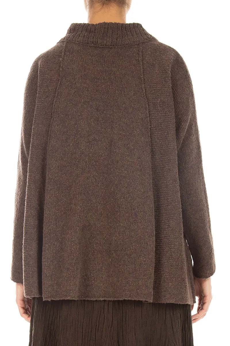 Pull en laine marron à col côtelé