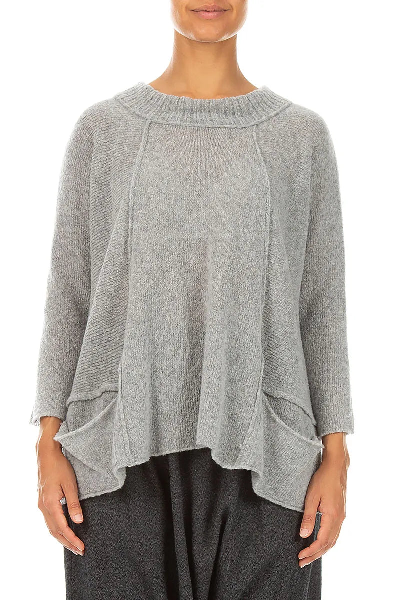 Ribbed Neck Light Grey Wool Sweater 1
