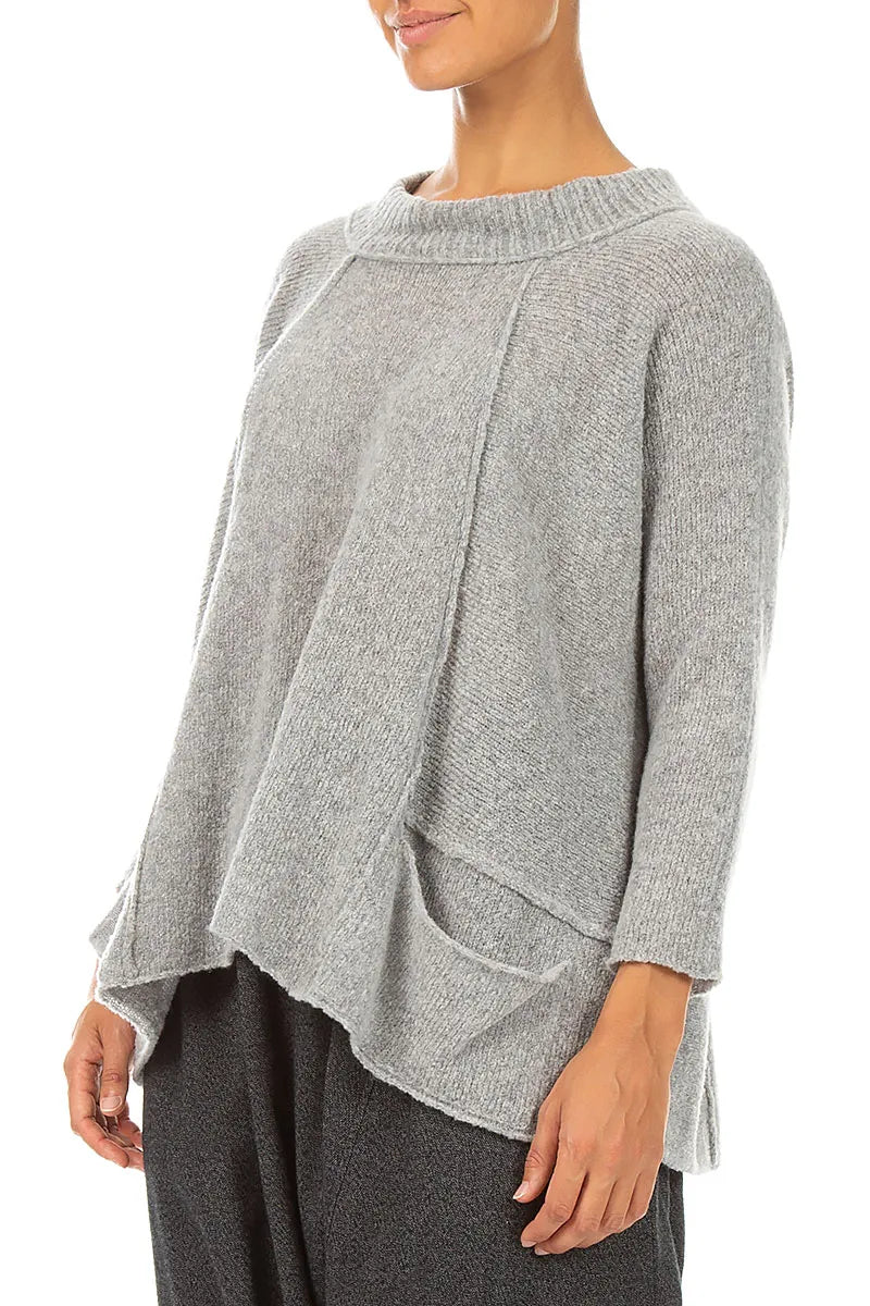Ribbed Neck Light Grey Wool Sweater 3