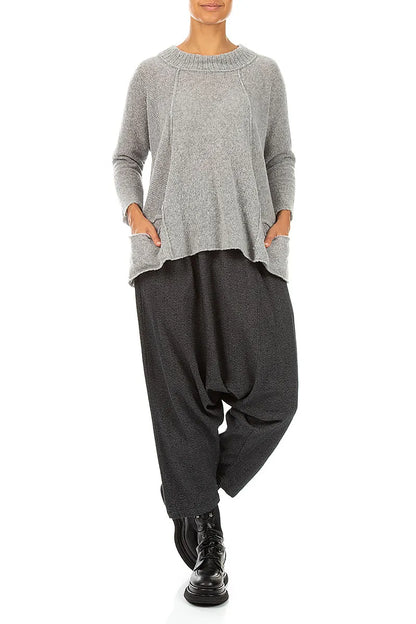 Ribbed Neck Light Grey Wool Sweater 4