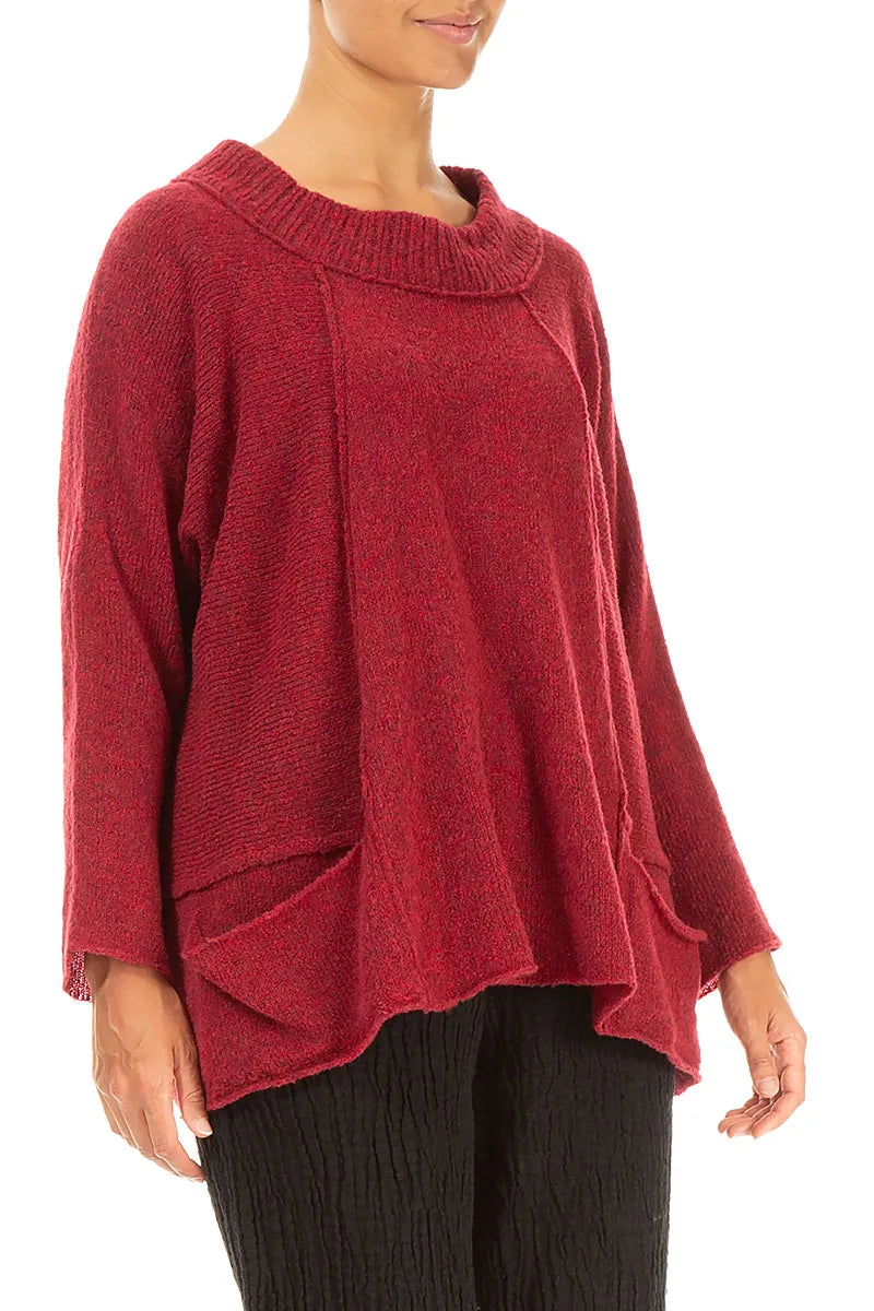 Ribbed Neck Ruby Red Wool Sweater 3