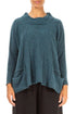 Ribbed Neck Teal Wool Sweater 1