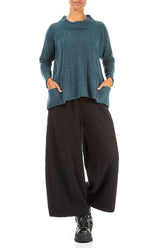 Ribbed Neck Teal Wool Sweater 4