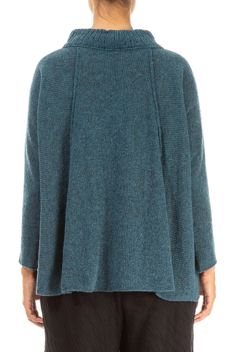 Ribbed Neck Teal Wool Sweater