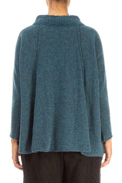 Ribbed Neck Teal Wool Sweater 2