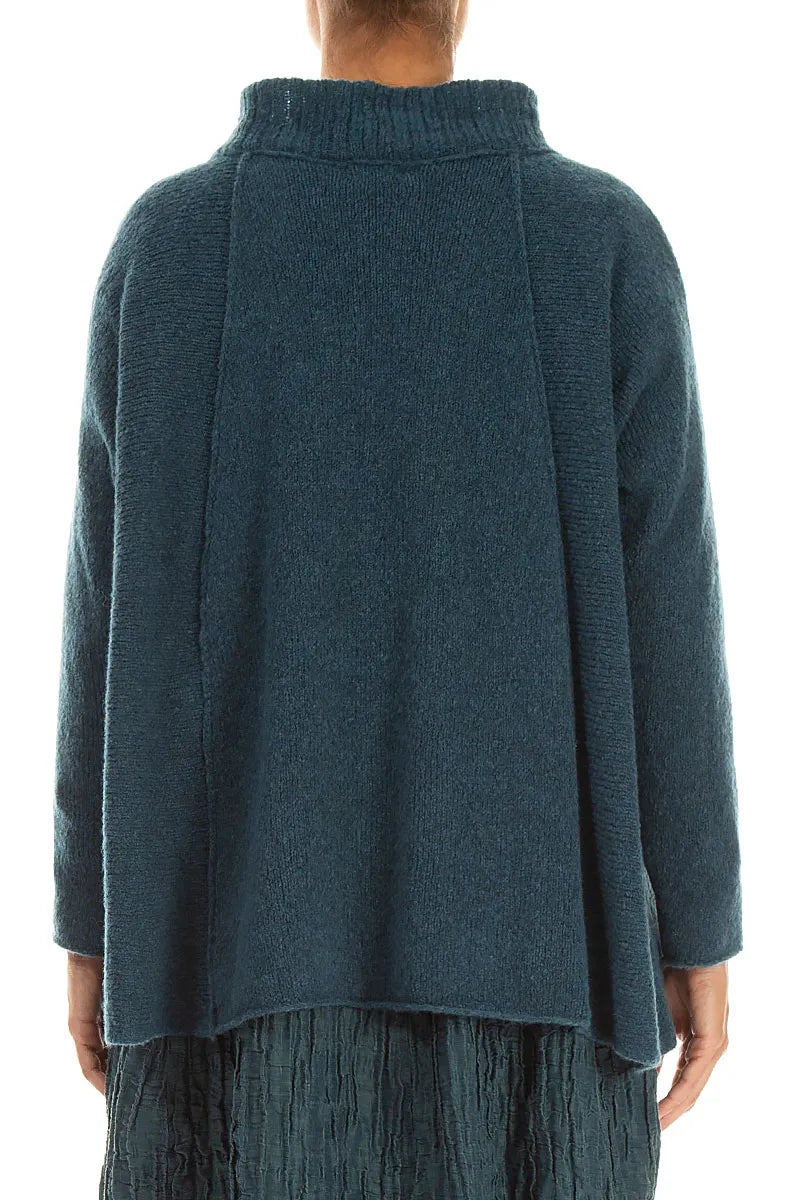 Ribbed Neck Teal Wool Sweater
