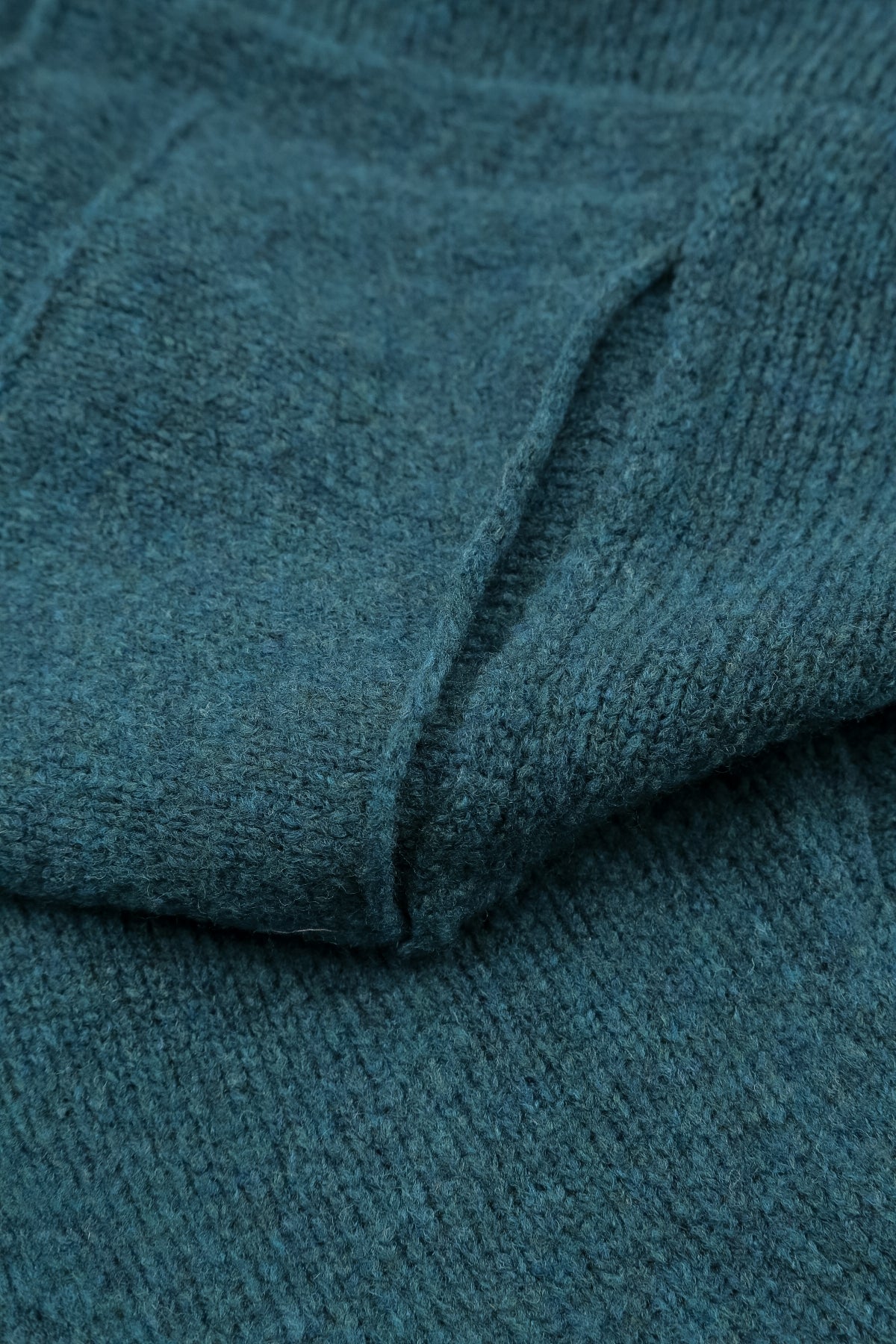 Ribbed Neck Teal Wool Sweater