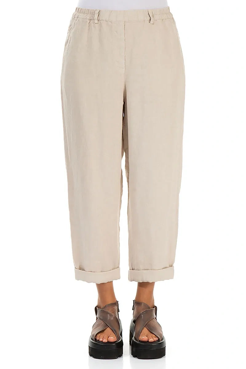 Roll Up Beige Linen Trousers 1