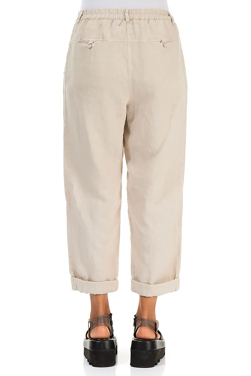 Roll Up Beige Linen Trousers 2