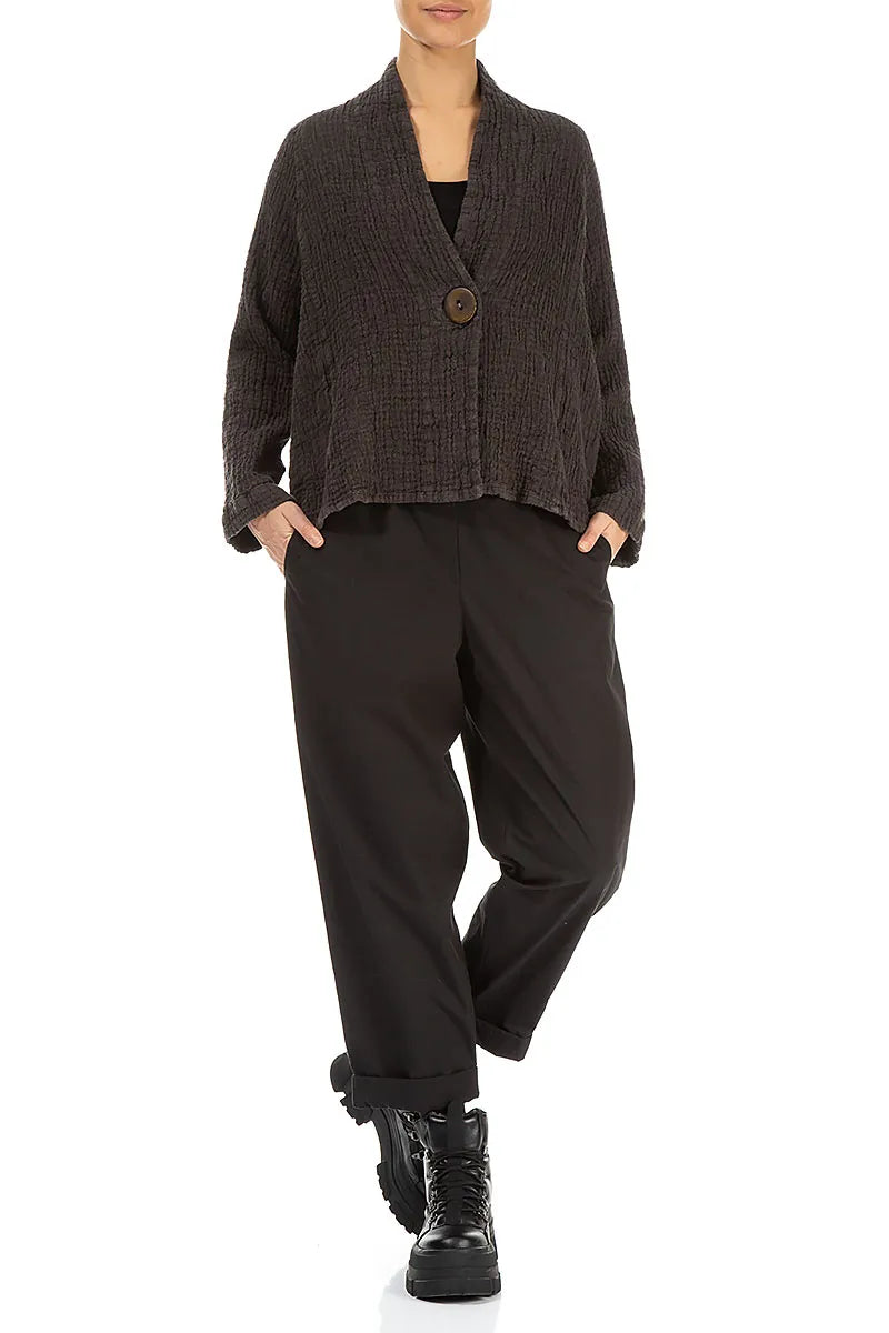 Roll Up Black Cotton Twill Trousers 4