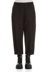 Roll Up Black Cotton Trousers 1