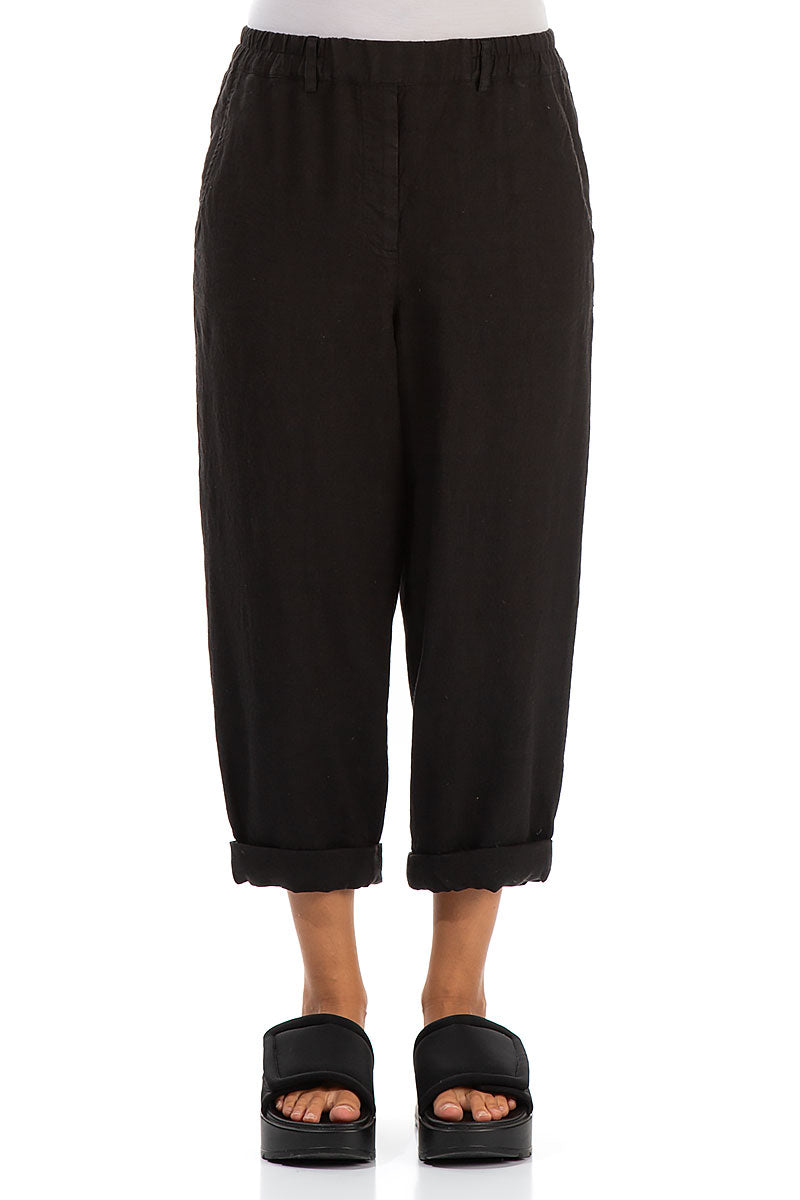 Roll Up Black Linen Trousers 1