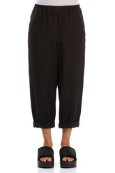 Roll Up Black Linen Trousers 1