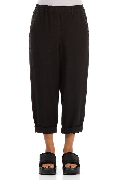 Roll Up Black Linen Trousers 1