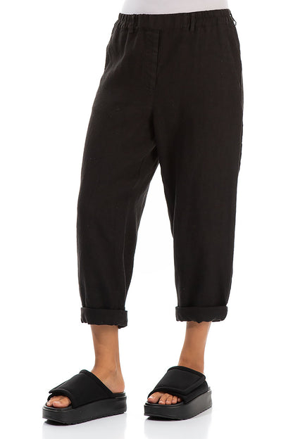 Roll Up Black Linen Trousers 3