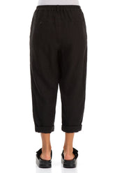 Roll Up Black Linen Trousers 2