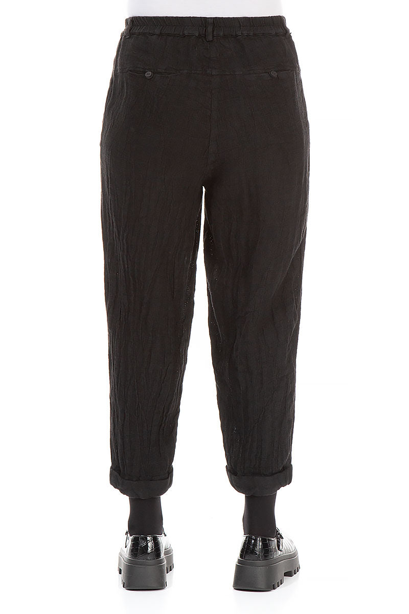 Roll Up Black Mélange Linen Trousers 2