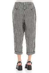 Roll Up Black & White Check Linen Trousers 2